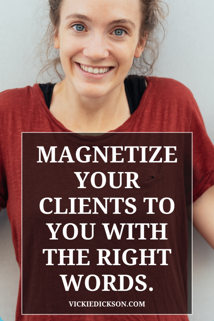 young woman holding a sign that says magnetize your clients to you.