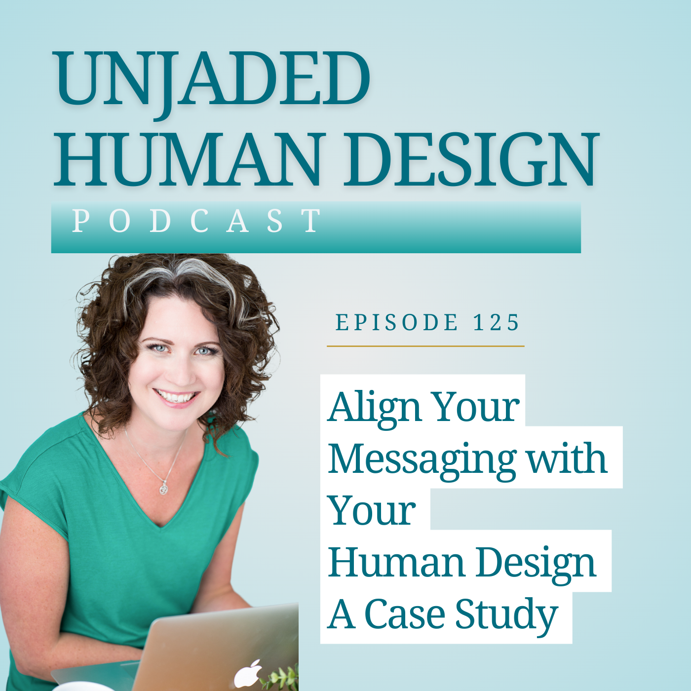 A case study with 2/4 Mental Projector Human Design - How to align your messaging with your Human Design - Vickie Dickson at laptop smiling